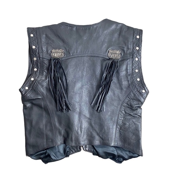 Highway One Black Studded Leather Zip Motorcycle Vest SZ M - Picture 2 of 11